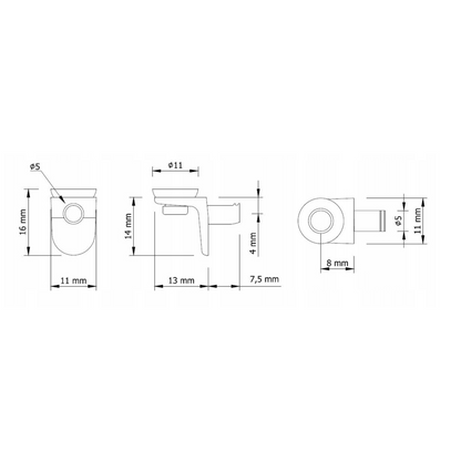 Glass Shelf Support Ø5mm with a Suction Cup