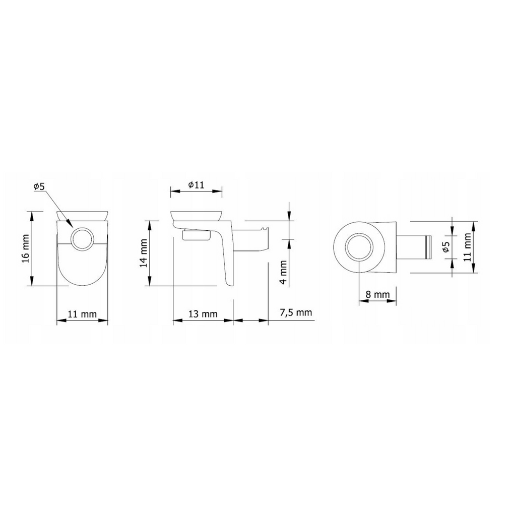 Glass Shelf Support Ø5mm with a Suction Cup