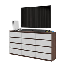 GABRIEL - Chest of 12 Drawers (8+4)- Bedroom Dresser Storage Cabinet Sideboard - Wenge / White Matt H92cm W180cm D33cm