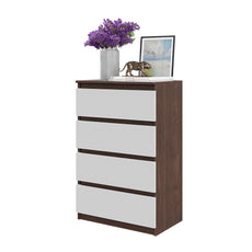 GABRIEL - Chest of 4 Drawers - Bedroom Dresser Storage Cabinet Sideboard - Wenge / White Matt H92cm W60cm D33cm