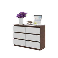 GABRIEL - Chest of 6 Drawers - Bedroom Dresser Storage Cabinet Sideboard - Wenge / White Matt H71cm W100cm D33cm