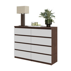 GABRIEL - Chest of 8 Drawers - Bedroom Dresser Storage Cabinet Sideboard - Wenge/ White Matt H92cm W120cm D33cm