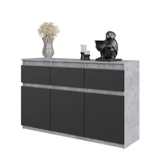 NOAH - Chest of 3 Drawers and 3 Doors - Bedroom Dresser Storage Cabinet Sideboard - Concrete / Anthracite H75cm W120cm D35cm