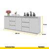 MIKEL - Chest of 6 Drawers and 3 Doors - Bedroom Dresser Storage Cabinet Sideboard - Concrete / White Matt  H75cm W200cm D35cm