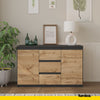 MIKEL - Chest of 3 Drawers and 2 Doors - Bedroom Dresser Storage Cabinet Sideboard - Anthracite / Wotan Oak H75cm W120cm D35cm