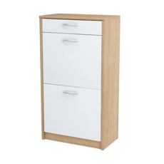 JULIA - Shoe Cabinet with 1 Drawer and 2 Tier Storage - Sonoma Oak / White Matt H92cm W50cm D28cm