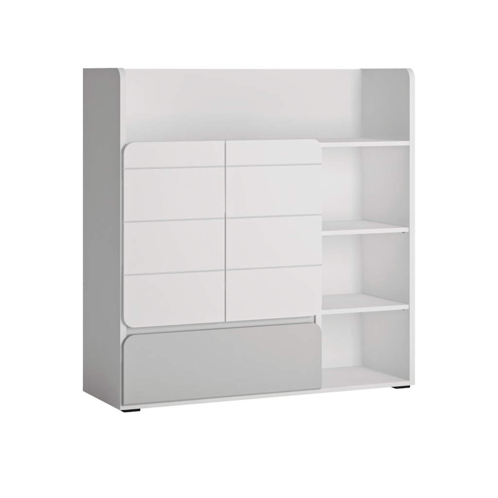 ALBI - Youth Bedroom Furniture Set - White Matt / Cool Grey Gloss