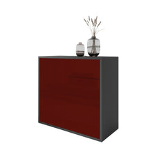 CAMILLE - Push to Open Sideboard with 2 Doors and 2 Drawers - Anthracite / Bordeaux Gloss H74cm W80cm D36cm