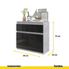 NOAH - Chest of 2 Drawers and 2 Doors - Bedroom Dresser Storage Cabinet Sideboard - Concrete / Black Gloss H75cm W80cm D35cm