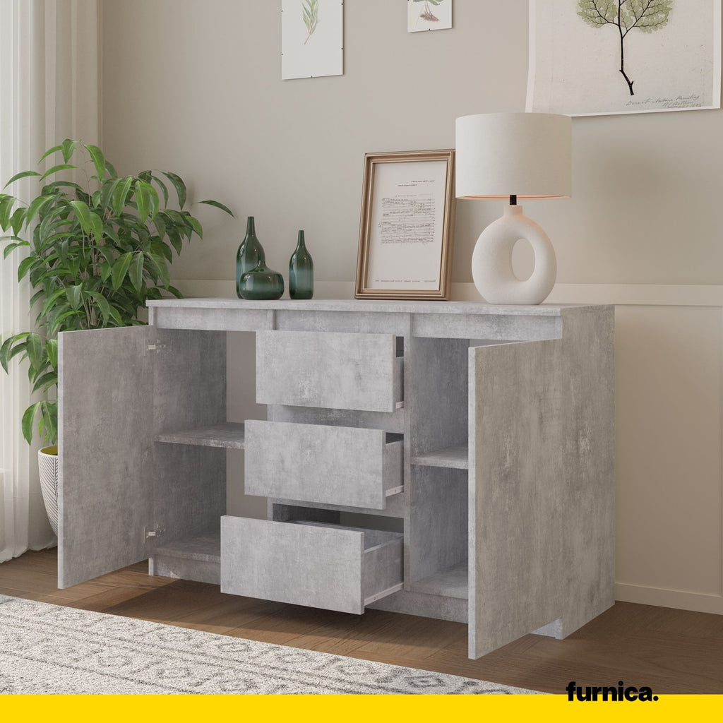 MIKEL - Chest of 3 Drawers and 2 Doors - Bedroom Dresser Storage Cabinet Sideboard - Concrete H75cm W120cm D35cm