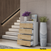 GABRIEL - Chest of 4 Drawers - Bedroom Dresser Storage Cabinet Sideboard - White Matt / Wotan Oak H92cm W60cm D33cm