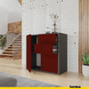 CAMILLE - Push to Open Sideboard with 2 Doors and 2 Drawers - Anthracite / Bordeaux Gloss H74cm W80cm D36cm
