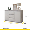 MIKEL - Chest of 3 Drawers and 2 Doors - Bedroom Dresser Storage Cabinet Sideboard - Concrete / White Matt H75cm W120cm D35cm