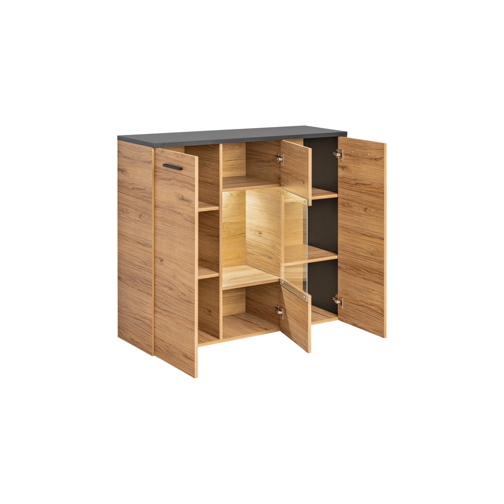 Wall Unit TORONTO - Living Room Furniture Set - Black Matt / Warmia Oak