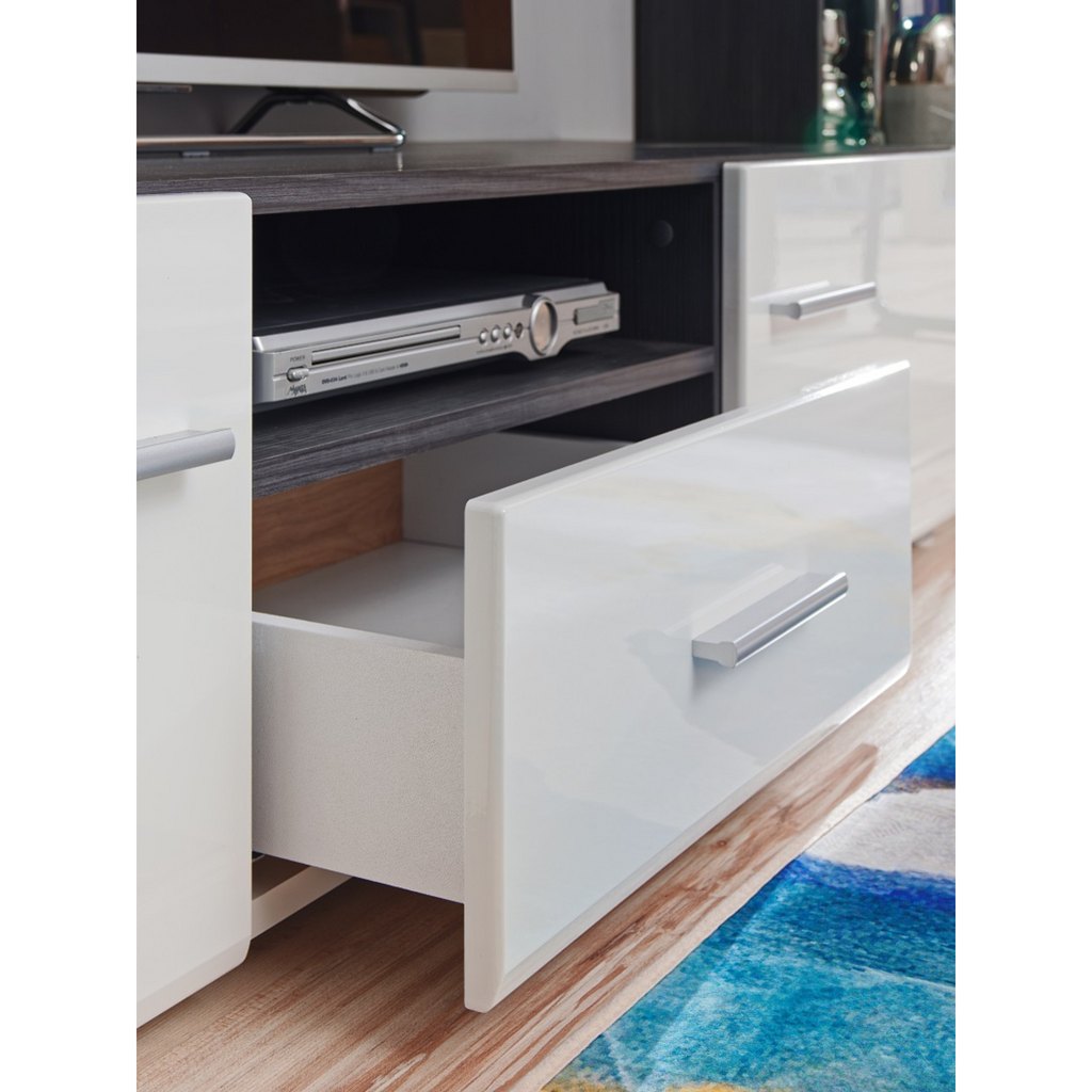 Wall Unit SOLIDO II - Living Room Furniture Set - Norwegian Pine / White Gloss