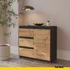 MIKEL - Chest of 3 Drawers and 1 Door - Bedroom Dresser Storage Cabinet Sideboard - Anthracite / Wotan Oak H75cm W80cm D35cm