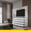 GABRIEL - Chest of 12 Drawers (8+4) - Bedroom Dresser Storage Cabinet Sideboard - White Matt / Concrete H92cm W180cm D33cm
