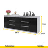 MIKEL - Chest of 6 Drawers and 3 Doors - Bedroom Dresser Storage Cabinet Sideboard - Concrete / Black Gloss H75cm W200cm D35cm