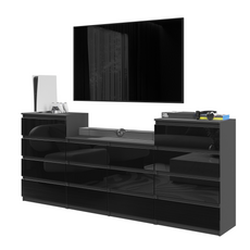 GABRIEL - Chest of 14 Drawers (4+6+4) - Bedroom Dresser Storage Cabinet Sideboard - Anthracite / Black Gloss H92cm W220cm D33cm