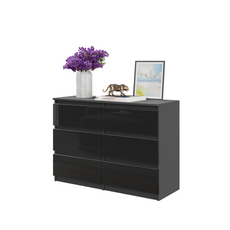 GABRIEL - Chest of 6 Drawers - Bedroom Dresser Storage Cabinet Sideboard - Anthracite / Black Gloss H71cm W100cm D33cm