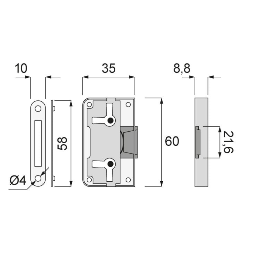 Furniture Lock 35x60 mm - Satin Nickel