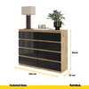 GABRIEL - Chest of 8 Drawers - Bedroom Dresser Storage Cabinet Sideboard - Wotan Oak / Black Gloss H92cm W120cm D33cm