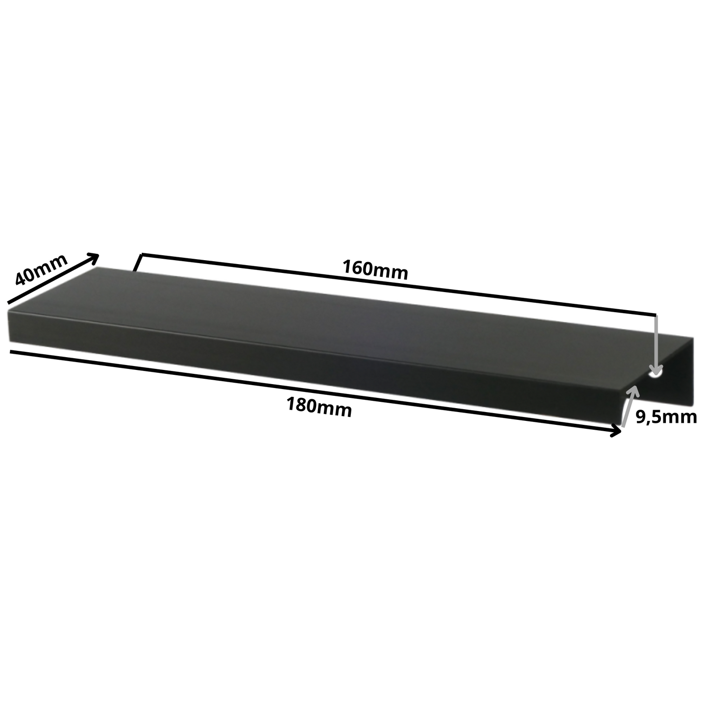 Edge Grip Round Profile Handle 160mm (180mm total length) - Black Matt