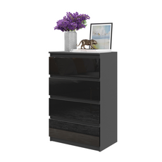 GABRIEL - Chest of 4 Drawers - Bedroom Dresser Storage Cabinet Sideboard - Anthracite / Black Gloss H92cm W60cm D33cm