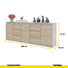MIKEL - Chest of 6 Drawers and 3 Doors - Bedroom Dresser Storage Cabinet Sideboard - Concrete / Sonoma Oak H75cm W200cm D35cm