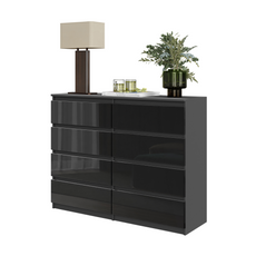 GABRIEL - Chest of 8 Drawers - Bedroom Dresser Storage Cabinet Sideboard - Anthracite / Black Gloss H92cm W120cm D33cm