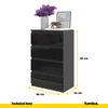 GABRIEL - Chest of 4 Drawers - Bedroom Dresser Storage Cabinet Sideboard - Anthracite / Black Gloss H92cm W60cm D33cm