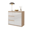 MIKEL - Chest of 3 Drawers and 1 Door - Bedroom Dresser Storage Cabinet Sideboard - Sonoma Oak / White Gloss H75cm W80cm D35cm