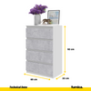 GABRIEL - Chest of 4 Drawers - Bedroom Dresser Storage Cabinet Sideboard - White Matt / Concrete H92cm W60cm D33cm