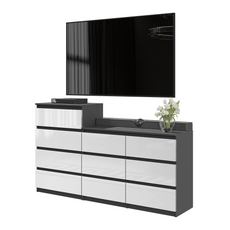 GABRIEL - Chest of 10 Drawers (6+4) - Bedroom Dresser Storage Cabinet Sideboard - Anthracite / White Gloss H92/70cm W160cm D33cm