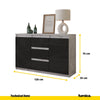 MIKEL - Chest of 3 Drawers and 2 Doors - Bedroom Dresser Storage Cabinet Sideboard - Concrete / Black Gloss H75cm W120cm D35cm
