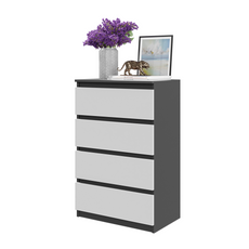 GABRIEL - Chest of 4 Drawers - Bedroom Dresser Storage Cabinet Sideboard - Anthracite / White Matt H92cm W60cm D33cm