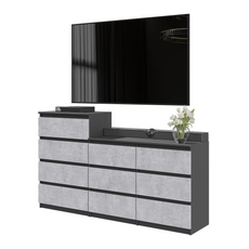 GABRIEL - Chest of 10 Drawers (6+4) - Bedroom Dresser Storage Cabinet Sideboard - Anthracite / Concrete H92/70cm W160cm D33cm