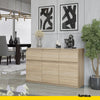 NOAH - Chest of 3 Drawers and 3 Doors - Bedroom Dresser Storage Cabinet Sideboard - Sonoma Oak H75cm W120cm D35cm