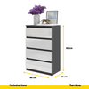 GABRIEL - Chest of 4 Drawers - Bedroom Dresser Storage Cabinet Sideboard - Anthracite / White Gloss H92cm W60cm D33cm