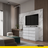 GABRIEL - Chest of 8 Drawers - Bedroom Dresser Storage Cabinet Sideboard - White Matt / Concrete H92cm W120cm D33cm