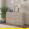 MIKEL - Chest of 3 Drawers and 2 Doors - Bedroom Dresser Storage Cabinet Sideboard - Concrete / Sonoma Oak H75cm W120cm D35cm