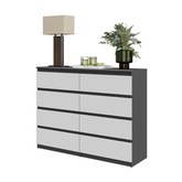 GABRIEL - Chest of 8 Drawers - Bedroom Dresser Storage Cabinet Sideboard - Anthracite / White Matt H92cm W120cm D33cm