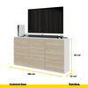 GABRIEL - Chest of 12 Drawers (8+4) - Bedroom Dresser Storage Cabinet Sideboard - White Matt / Sonoma Oak H92cm W180cm D33cm