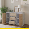 MIKEL - Chest of 3 Drawers and 2 Doors - Bedroom Dresser Storage Cabinet Sideboard - Concrete / Sonoma Oak H75cm W120cm D35cm