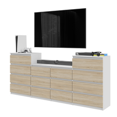 GABRIEL - Chest of 14 Drawers (4+6+4) - Bedroom Dresser Storage Cabinet Sideboard - White Matt / Sonoma Oak H92cm W220cm D33cm