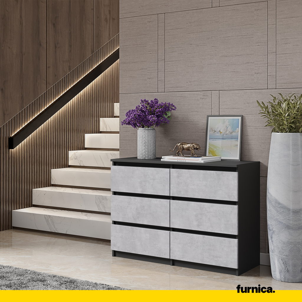 GABRIEL - Chest of 6 Drawers - Bedroom Dresser Storage Cabinet Sideboard - Anthracite / Concrete H71cm W100cm D33cm