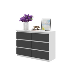 GABRIEL - Chest of 6 Drawers - Bedroom Dresser Storage Cabinet Sideboard - White Matt / Anthracite H71cm W100cm D33cm