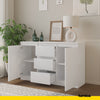 MIKEL - Chest of 3 Drawers and 2 Doors - Bedroom Dresser Storage Cabinet Sideboard - White Matt H75cm W120cm D35cm