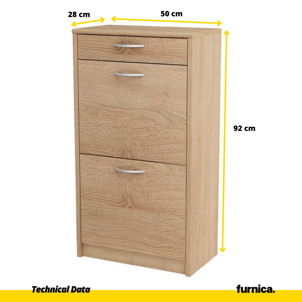 JULIA - Shoe Cabinet with 1 Drawer and 2 Tier Storage - Sonoma Oak H92cm W50cm D28cm