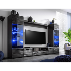 Wall Unit SOLIDO TWIN - Living Room Furniture Set - Norwegian Pine / White  Gloss - Furnica